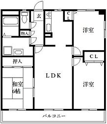 ブラッサムコート新宮 3階3LDKの間取り