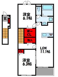 サンライズI 2階2LDKの間取り
