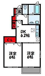 カルム・ヴィラ3 2DKの間取図画像