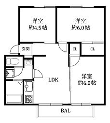 サンビレッジ福間B棟 3LDKの間取図画像