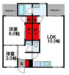 ビレッジハウス古賀5号棟 4階/-