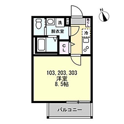 ベイルームソラーナ生麦 2階1Kの間取り