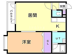 サンメイプル平岡1 1LDKの間取図画像
