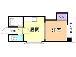 プロシード本通 1DKの間取図画像