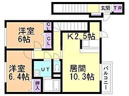 キルシェ青葉1 2LDKの間取図画像