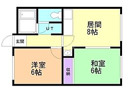 ラフォーレ新札幌A 2DKの間取図画像