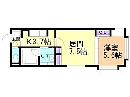 W33 1LDKの間取図画像