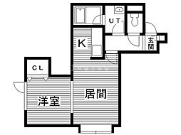 ウーバンアビー 1DKの間取図画像