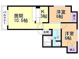 グランドハイツ藤 2LDKの間取図画像