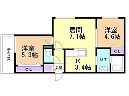リベルテ菊水 2LDKの間取図画像