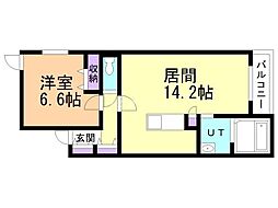 プライムタイム 1LDKの間取図画像