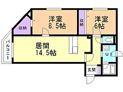 第10森宅建豊平ビル 2LDKの間取図画像