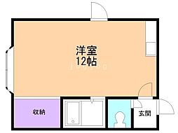 サンホームマンション16番館 2階ワンルームの間取り