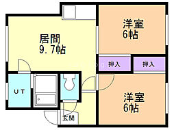 コーポ中西 2DKの間取図画像