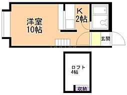 シャンブルクレール 2階1Kの間取り