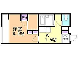 レオパレス大樹 2階1Kの間取り