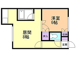 グリーンハイツ平和通 2階1DKの間取り