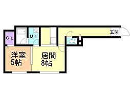キートス美園 2階1LDKの間取り
