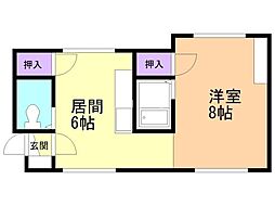 南郷ヶ丘ハイツA 1DKの間取図画像