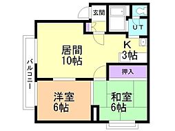 ホワイトヒルズ1 2LDKの間取図画像