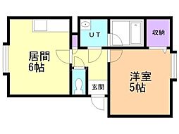 カステル北野 1DKの間取図画像