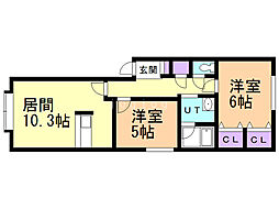 ラ・コート清田 2LDKの間取図画像