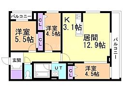 SーRESIDENCE東札幌bling 3LDKの間取図画像