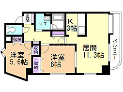 ニューノース弐番館 2LDKの間取図画像