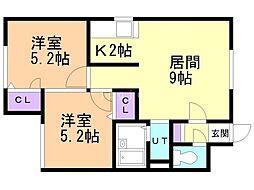 ルミエール北郷J 2LDKの間取図画像