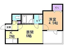 ドゥムーラン 1LDKの間取図画像