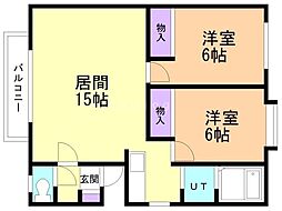 グリーンヴィレッジ北野 2LDKの間取図画像