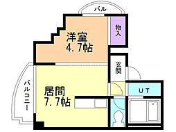 プレサント平和通2 1DKの間取図画像