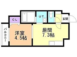 札幌市豊平区月寒東五条16丁目マンション 1DKの間取図画像