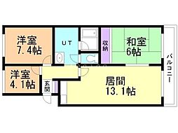 アカシヤコート厚別 3LDKの間取図画像