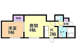 レストヒルズ白石駅A棟 1LDKの間取図画像