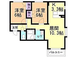グランコート上野幌 2LDKの間取図画像