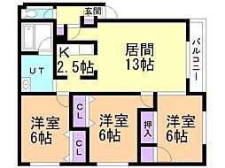 エクセルハイツ 3LDKの間取図画像