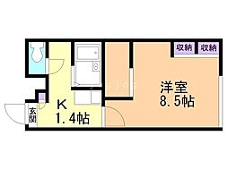 レオパレスポールスター 1Kの間取図画像