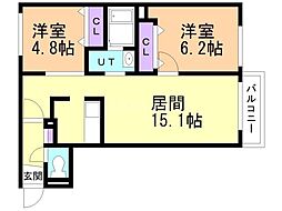 ASTEROPE厚別南 2LDKの間取図画像