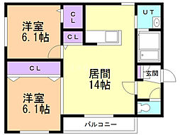 ラミュール 2LDKの間取図画像