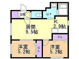 フリージア栄通 2LDKの間取図画像