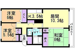テレパレス南郷1 3LDKの間取図画像