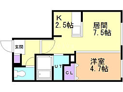 ALPHA厚別中央 1LDKの間取図画像