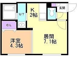 ロアジ南郷 1LDKの間取図画像