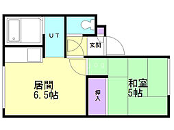 ノースフィールド弐番館 1LDKの間取図画像