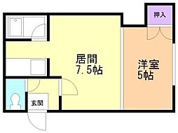 ロアール新札幌2-6 1LDKの間取図画像