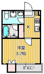 パレスヒル津田沼II 3階1Kの間取り