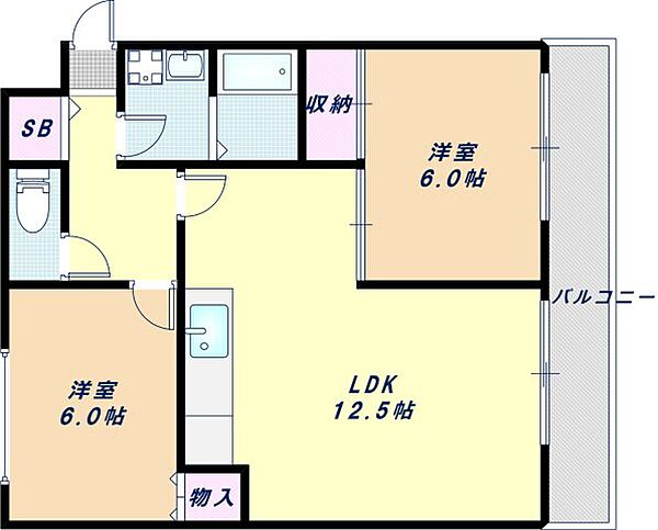 大阪府大阪市東住吉区湯里6丁目(賃貸マンション2LDK・5階・56.32㎡)の写真 その2