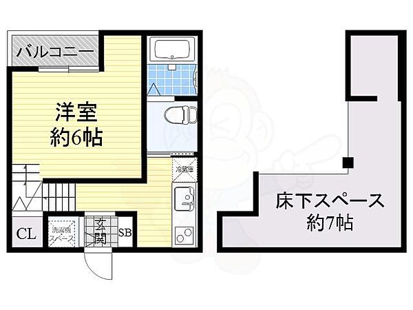 シュプリーム箱崎 ｜福岡県福岡市東区原田２丁目(賃貸アパート1R・2階・23.28㎡)の写真 その2