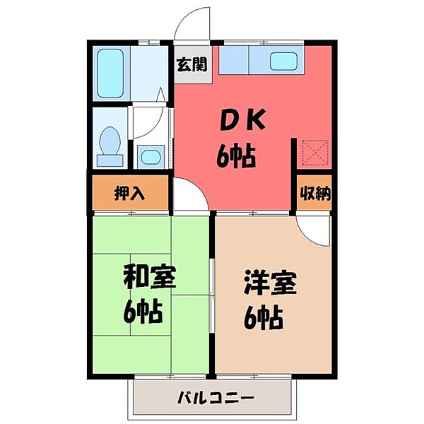 栃木県宇都宮市若松原1丁目(賃貸アパート2DK・2階・39.23㎡)の写真 その2